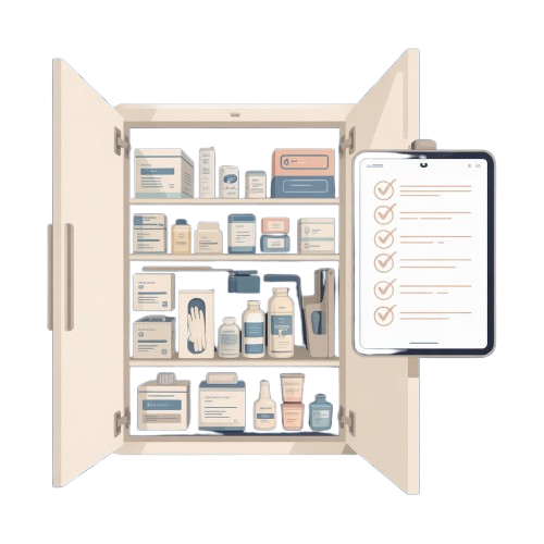 Organized dental clinic supplies with digital tracking